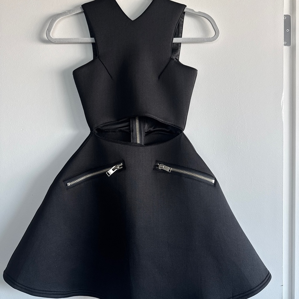 UNIF Black Cutout Flared Mini Dress with Zipper Details
